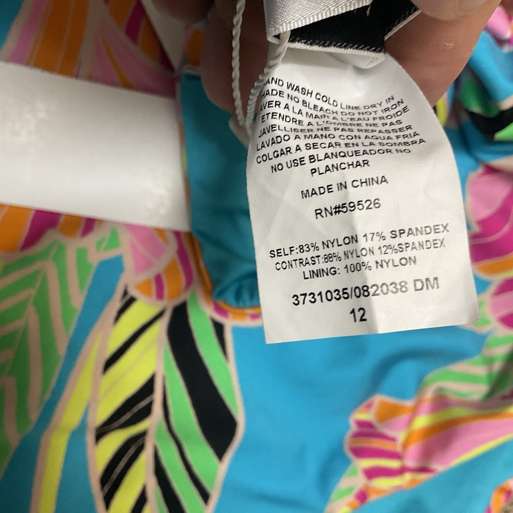 Trina Turk Poppy Belted Plunge One Piece Swimsuit Women's 12 NWT Tropical Beachy - Picture 5 of 15